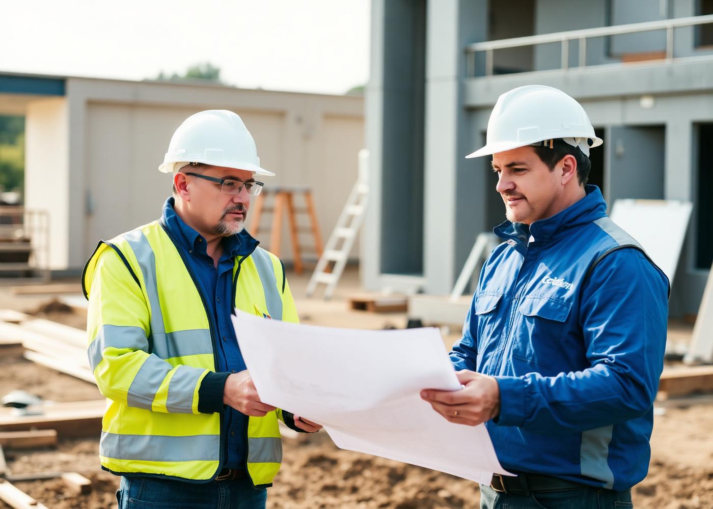 DR Developments tradespeople reviewing drawings on site